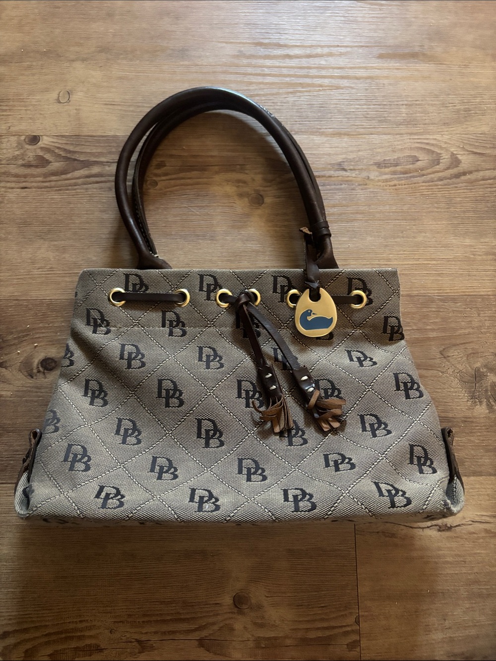 Dooney & Bourke Quilted Logo Satchel in Brown and Black
